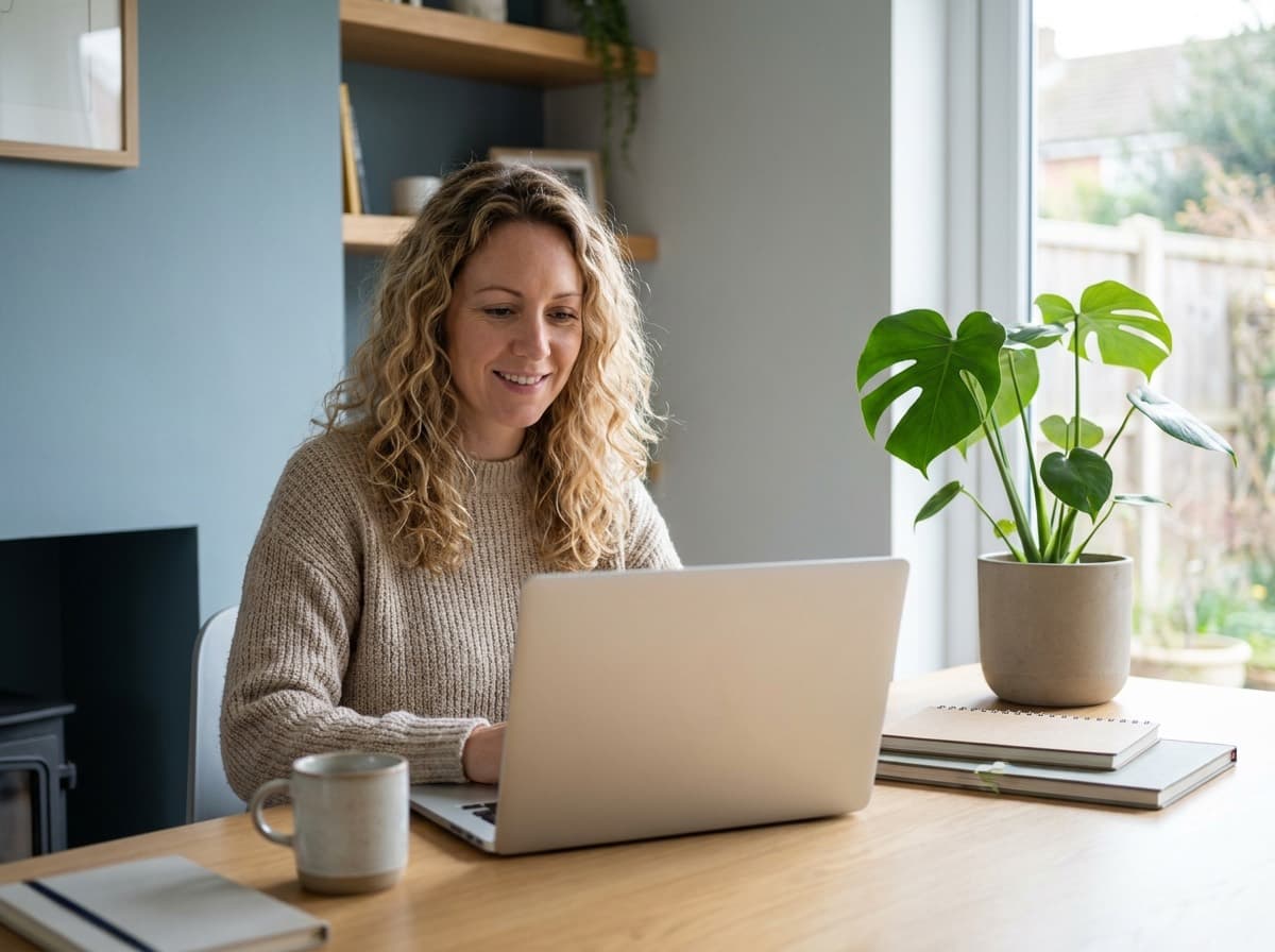 Webdesigner achter een laptop in een lichte werkkamer